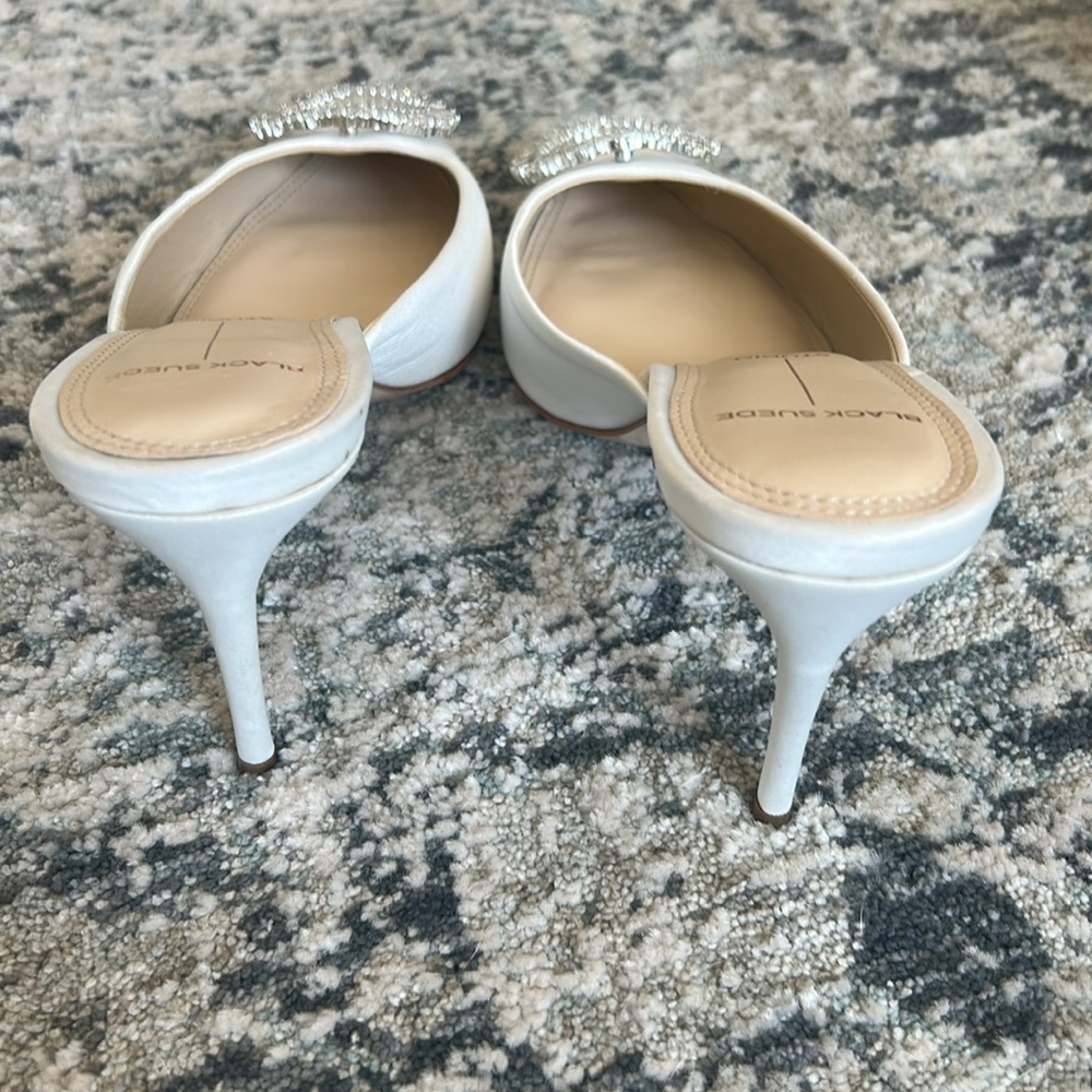 Black Suede Studio White Mules with Crystal Embellishment Wedding leather - Picture 6 of 8